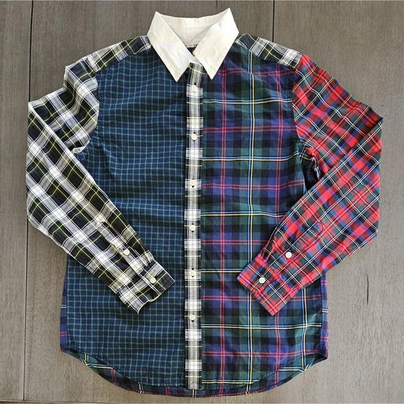 Polo Ralph Lauren Button Down Shirt Youth L (14/16) Multicolor Plaid Patchwork - Picture 1 of 8